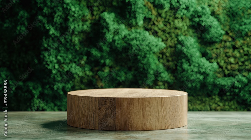 Green Minimalist Display, serene backdrop featuring a wooden podium with light oak and green moss accents, ideal for showcasing cosmetic products in an elegant setting. Green Minimalist Display, serene backdrop featuring a wooden podium with light oak and green moss accents, ideal for showcasing cosmetic products in an elegant setting.