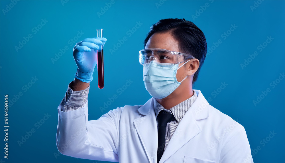 scientist with sample in test tube on color background, closeup scientist with sample in test tube on color background, closeup