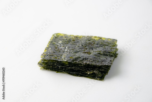 dried nori seaweed sheets, isolated on white background