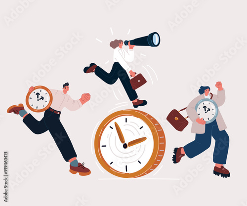 Cartoon vector illustration of Businessman and time management, Business people run against time, Active, Achievement