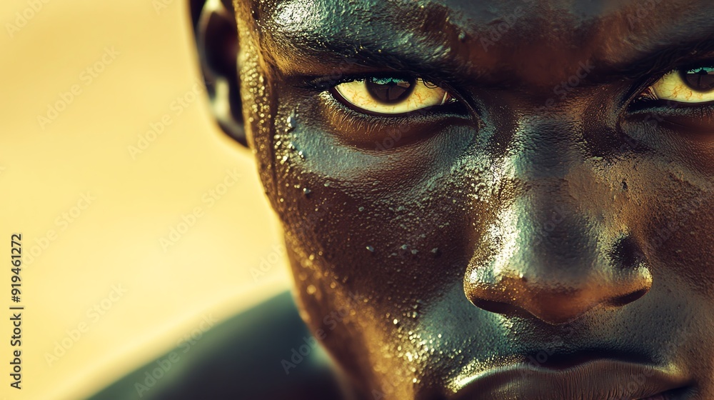 A close-up of an athlete's face, showing intense focus and determination just before a race, powerful, motivational A close-up of an athlete's face, showing intense focus and determination just before a race, powerful, motivational