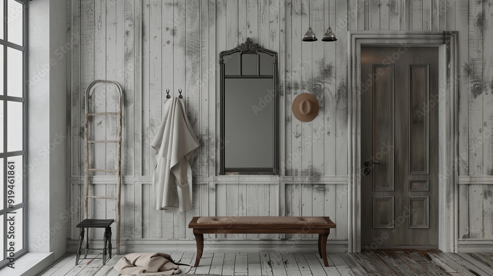 modern entrace hall, hallway with bench for relaxation, coat hangers modern entrace hall, hallway with bench for relaxation, coat hangers