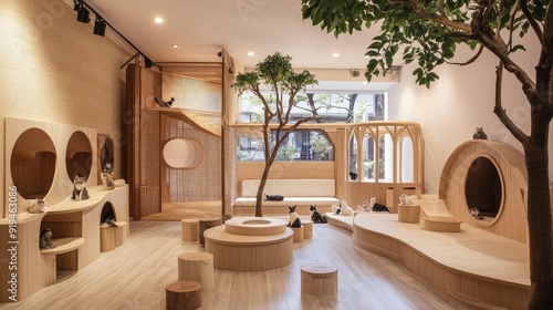 Modern cat cafe interior Generative Ai