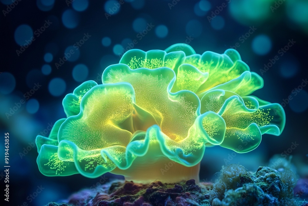 Close-Up Shot Capturing the Intricate Patterns of Glowing Marine Algae Close-Up Shot Capturing the Intricate Patterns of Glowing Marine Algae