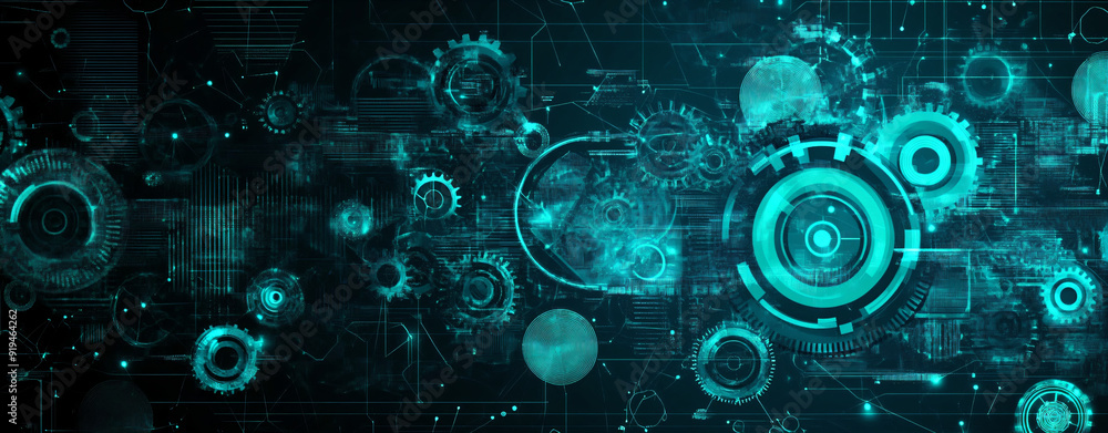 Abstract Technology Background with Glowing Blue Gears and Lines. Abstract Technology Background with Glowing Blue Gears and Lines.