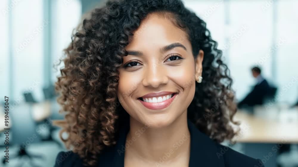 Confident young African American businesswoman in modern office. Confident young African American businesswoman in modern office.