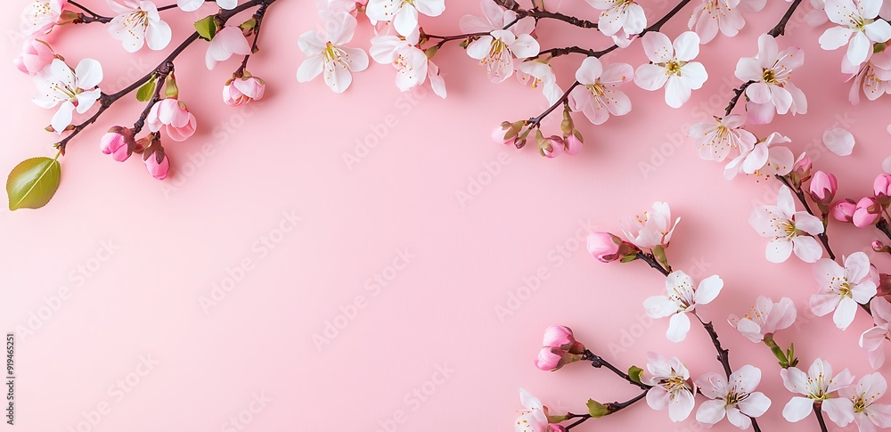Pink background with white cherry blossoms. Pink background with white cherry blossoms.