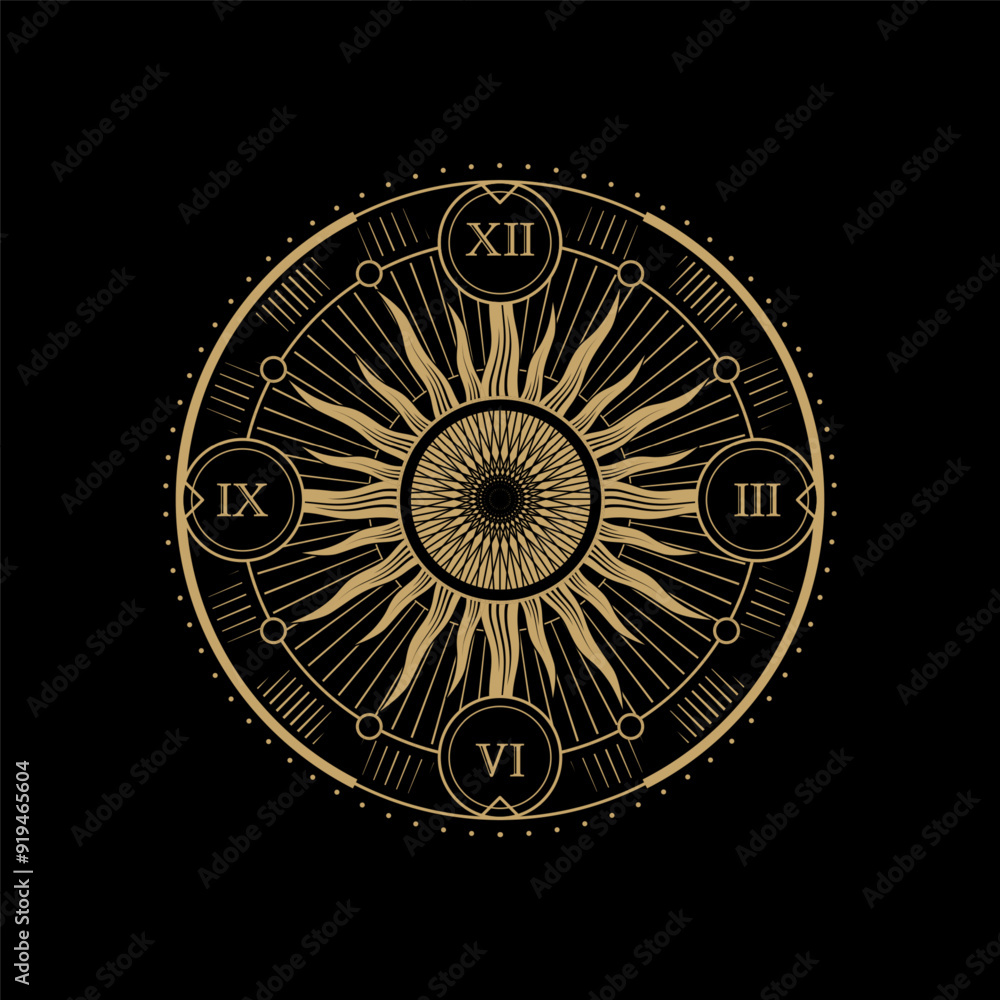 mysterious golden magical circle sun time vector design mysterious golden magical circle sun time vector design