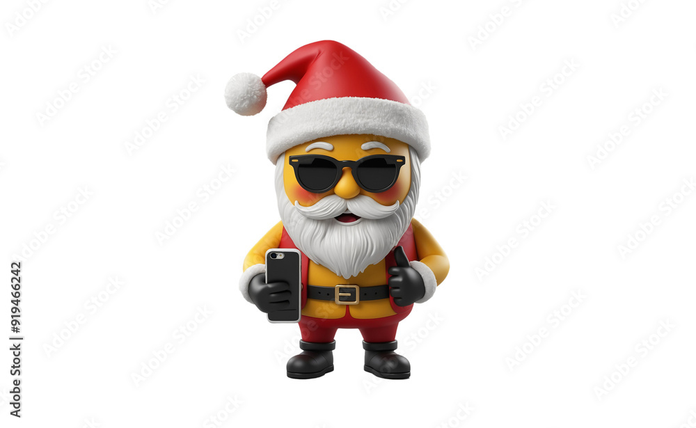 Christmas Template - 3D Render of Santa Claus Smiling Holding a Mobile Christmas Template - 3D Render of Santa Claus Smiling Holding a Mobile