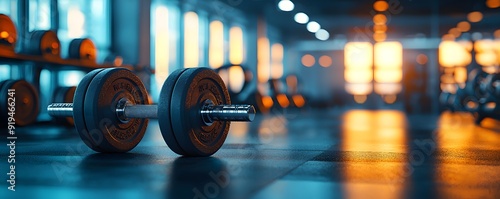 Empower Your Morning: Energizing Gym Scene with Dumbbells and Inviting Lighting for Peak Motivation