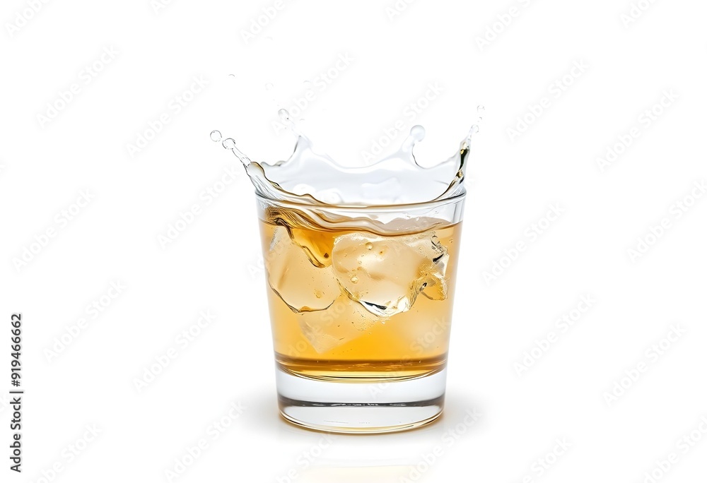 Glass shot of tequila splashing on white background Glass shot of tequila splashing on white background
