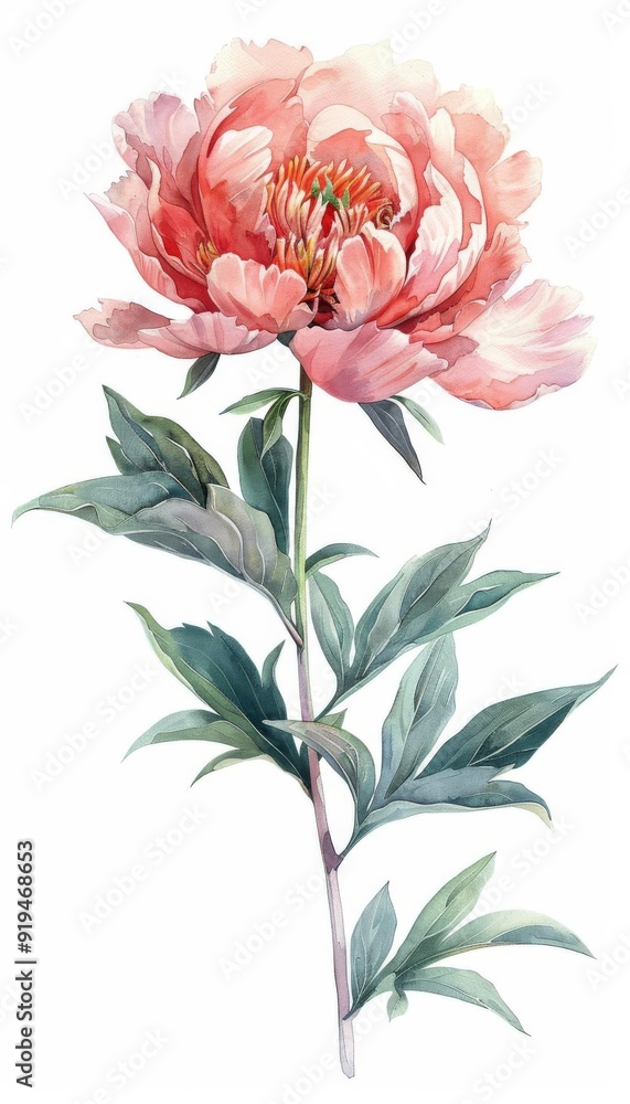 Beautiful watercolor painting of a delicate pink peony flower with green leaves, perfect for floral art collections and nature-themed designs. Beautiful watercolor painting of a delicate pink peony flower with green leaves, perfect for floral art collections and nature-themed designs.