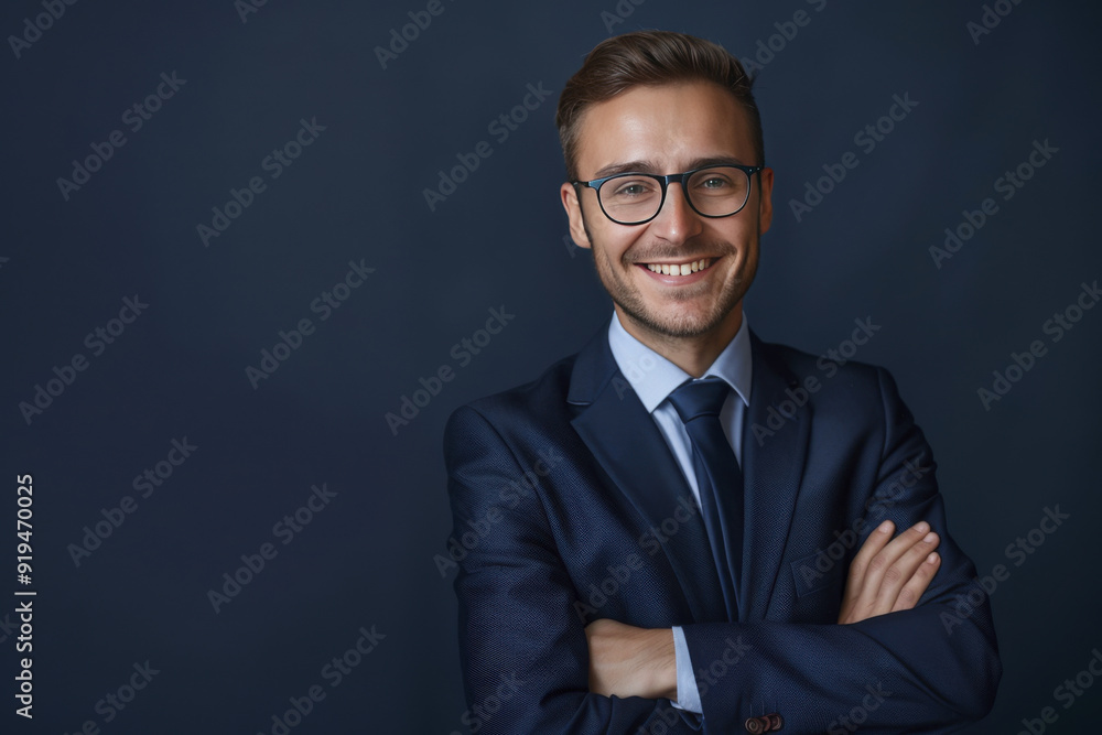 A young handsome smiling business guy feeling confident on gray background A young handsome smiling business guy feeling confident on gray background