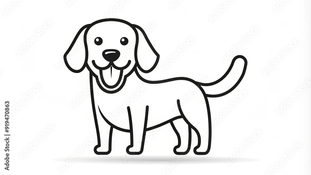 Simple black outline icon of a happy dog with floppy ears and tail, isolated on a white background, perfect for pet-themed designs and logos. Simple black outline icon of a happy dog with floppy ears and tail, isolated on a white background, perfect for pet-themed designs and logos.