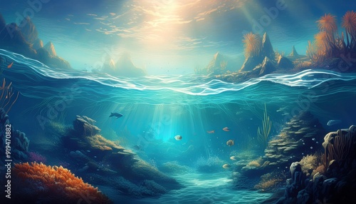 under water ocean . landscape underwater world, scene blue idyll nature photo