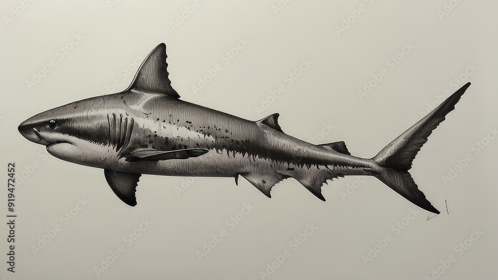 a pen and ink drawing of shark with white background a pen and ink drawing of shark with white background