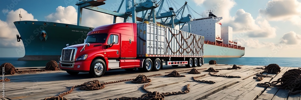 Red truck close up port background Red truck close up port background