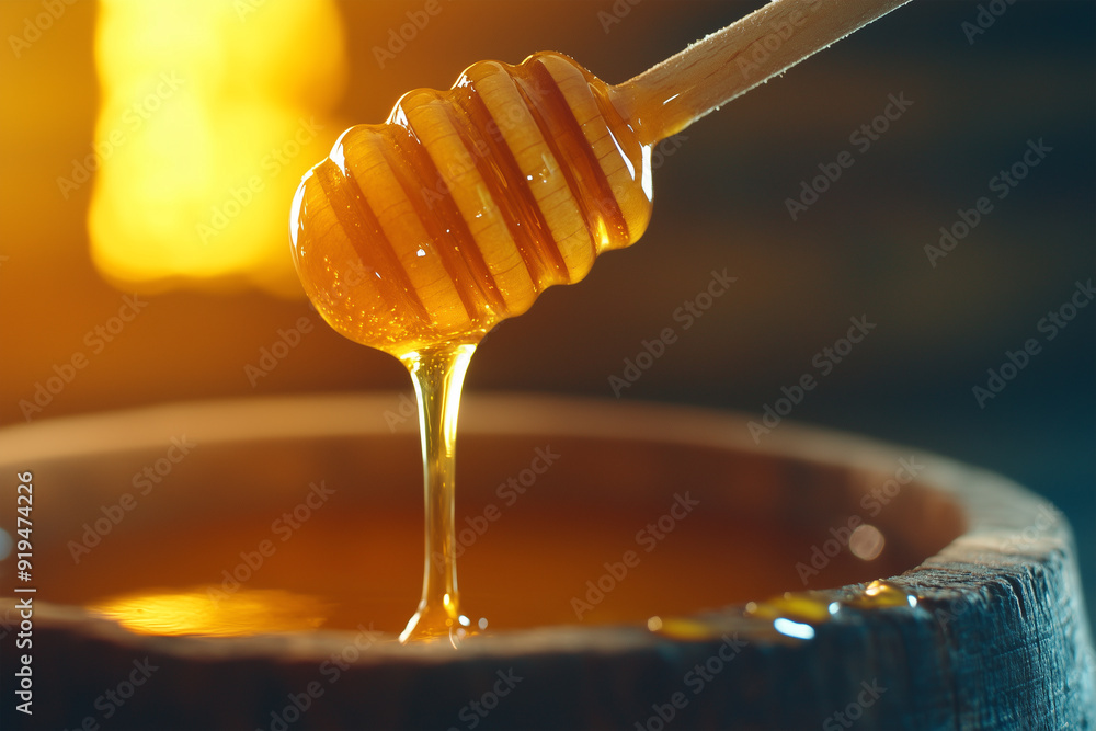 honey dripping from a wooden spoon honey dripping from a wooden spoon