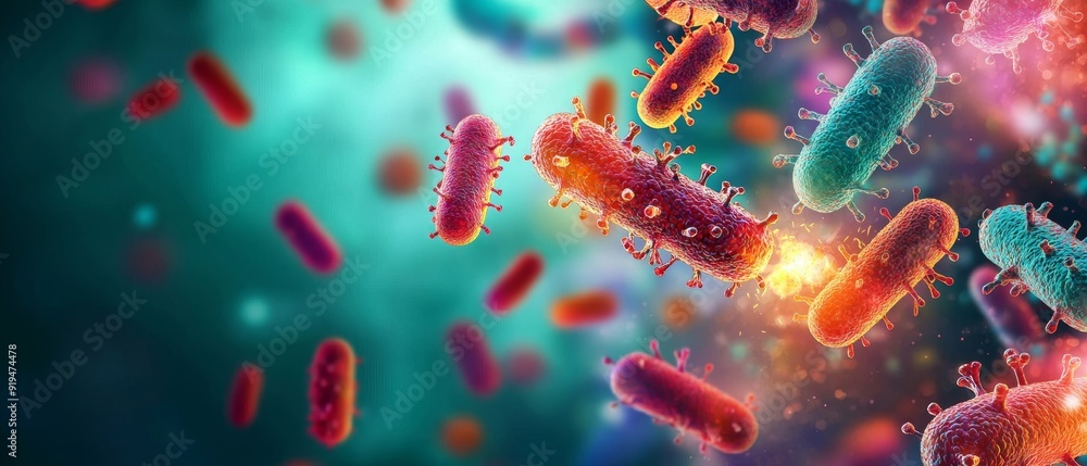 Colorful microscopic view of bacteria in vibrant hues, showcasing the beauty and complexity of microbial life. Colorful microscopic view of bacteria in vibrant hues, showcasing the beauty and complexity of microbial life.