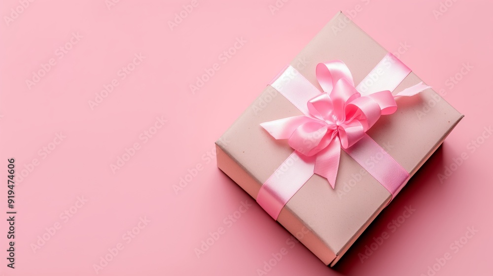 Beautiful gift box with color bow on pink background. Space for text. Beautiful gift box with color bow on pink background. Space for text.