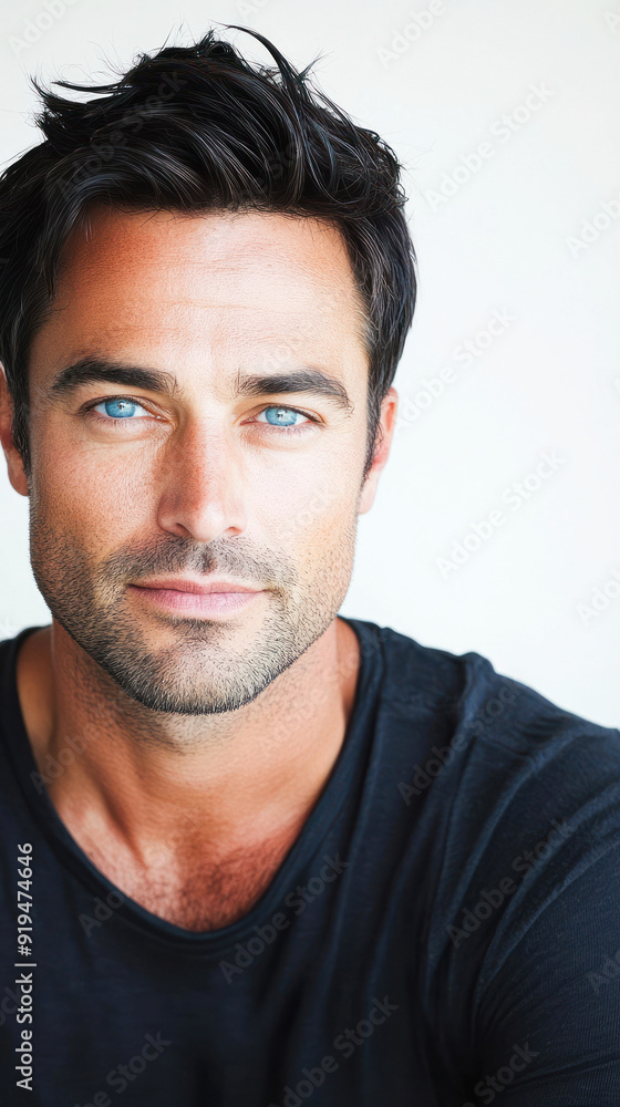 Handsome man with blue eyes wearing a black shirt. Handsome man with blue eyes wearing a black shirt.