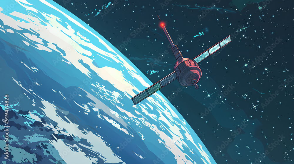 Obraz premium Space satellite orbiting the Earth, 3d rendering, generative AI