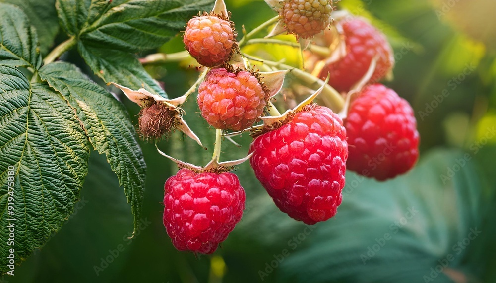 raspberry on a bush raspberry on a bush