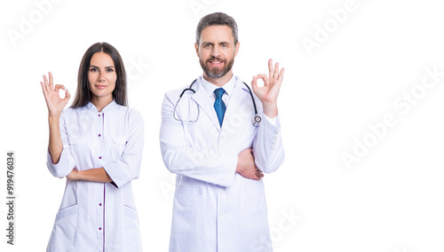 two nurse and doctor in medicine hospital. healthcare physician doctor isolated on white. medicine and healthcare. doctor show advertisement, ok. medical service advertisement. Target Audiences