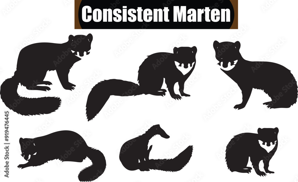 Fototapeta premium Marten Dark Silhouette Shapes Vector Set