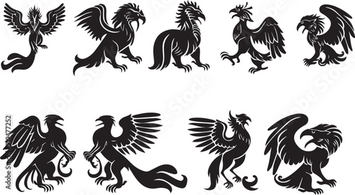 Modern Black Griffin Silhouette Design Elements