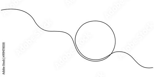 Continuous one line drawing of black circle. Round frame sketch outline on white background. Doodle vector illustration, continuous drawing of one line of a round spiral, a dream catcher web.