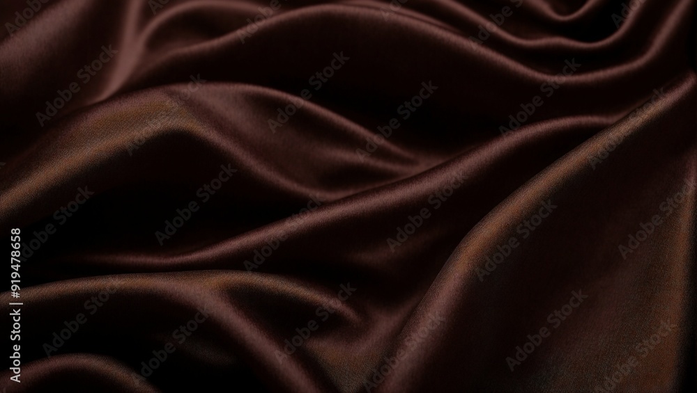 Fototapeta premium Chocolate Satin Drape: Luxurious, rich, and decadent, this image captures the smooth, flowing texture of chocolate satin fabric in an elegant and sensual way. The deep brown color and soft, inviting