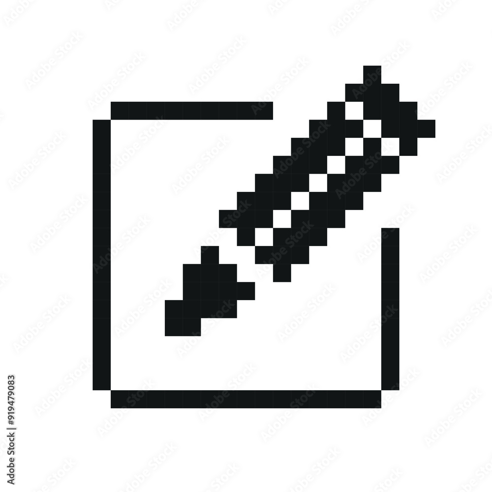 Pencil pixel art icon. Isolated vector illustration on white background. Design for logo, sticker, mobile app, website, 8-bit sprite. Pencil pixel art icon. Isolated vector illustration on white background. Design for logo, sticker, mobile app, website, 8-bit sprite.