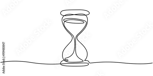 Continuous line drawing of hourglass. One line of hourglass. Hourglass continuous line art. Editable outline, Hourglass Continuous Line Icon, Hourglass or Sand glass shape drawing by continuos line