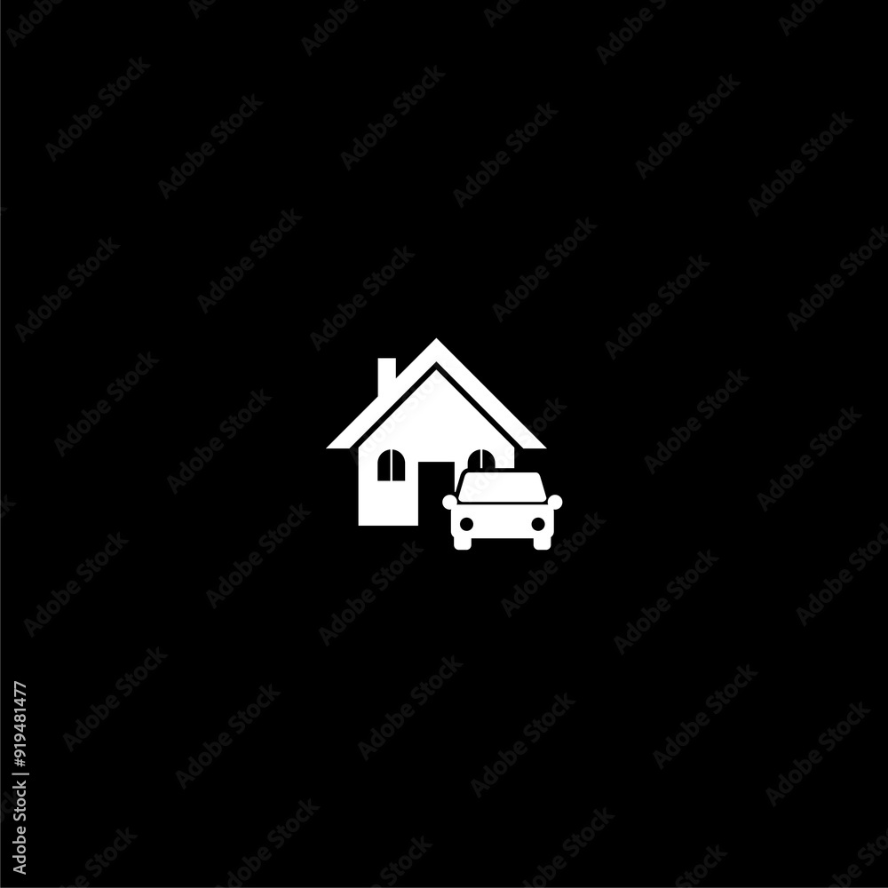 Car and house icon isolated on dark background Car and house icon isolated on dark background