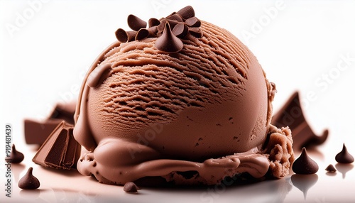 Wallpaper Mural A scoop of chocolate ice cream with pieces of dark chocolate drops closeup. Summer dessert . Torontodigital.ca