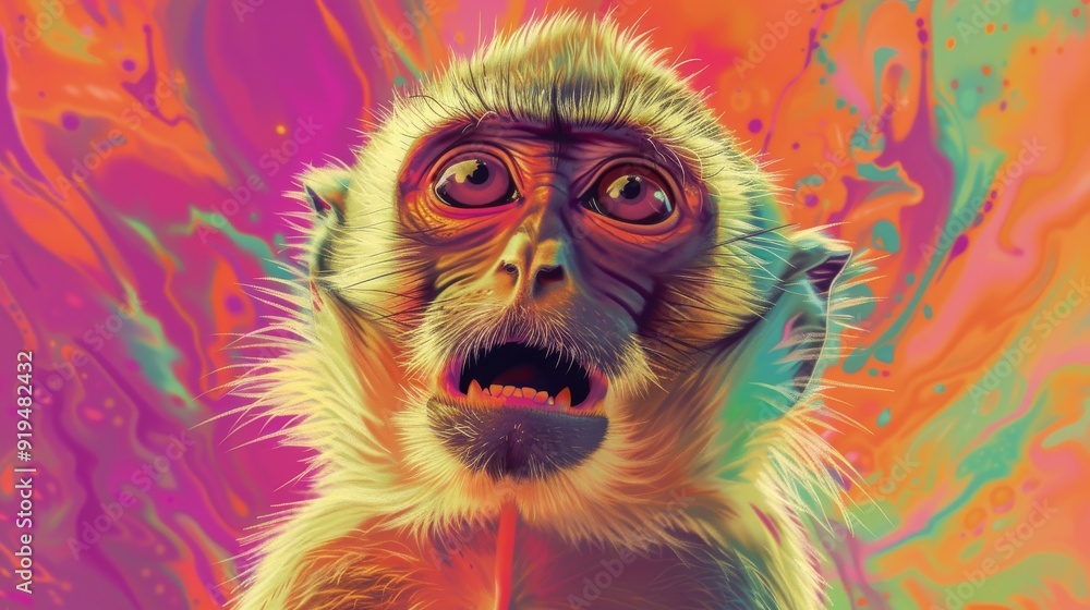 Shocked monkey with open mouth on beautiful background Shocked monkey with open mouth on beautiful background
