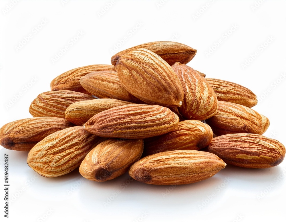 Almond isolated. Pile of delicious almonds on white background..Almond nuts side view.. Almond isolated. Pile of delicious almonds on white background..Almond nuts side view..
