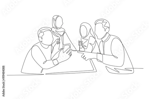 Family gatherings concept one-line drawing