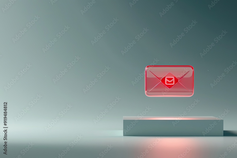 Floating red email icon above a platform on a gradient background ...