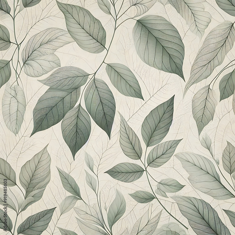 Fototapeta premium A delicate, repeating pattern of intricate leaf veins and botanical details.