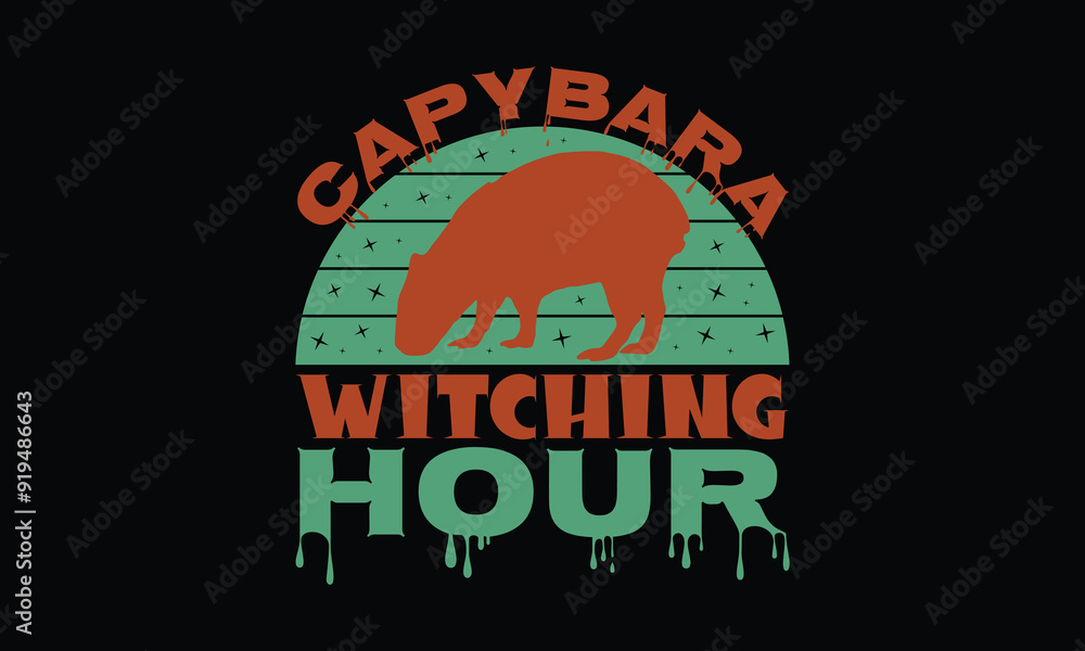 Capybara Witching Hour - Halloween Capybara T-shirt Design, Hand-lettered Phrase in Stylish Calligraphy, Perfect for Seasonal Apparel and Print Projects. Capybara Witching Hour - Halloween Capybara T-shirt Design, Hand-lettered Phrase in Stylish Calligraphy, Perfect for Seasonal Apparel and Print Projects.