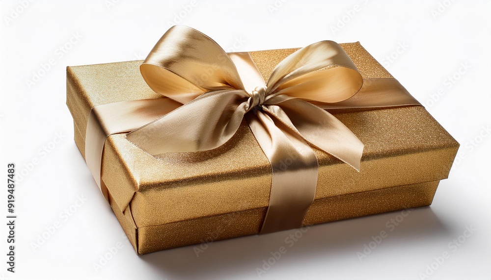 elegant gift box wrapped in shimmering paper and bow isolated on white the luxurious package exudes celebration and anticipation elegant gift box wrapped in shimmering paper and bow isolated on white the luxurious package exudes celebration and anticipation