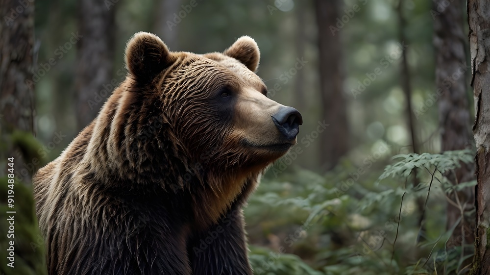Fototapeta premium a bear in the forest close up sideview isolated