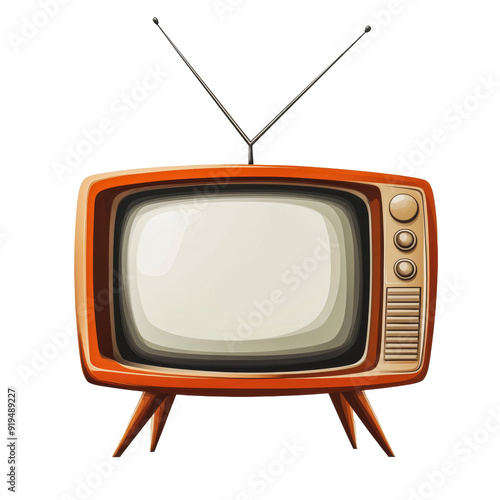 PNG Minimalist vintage TV on wooden legs photo