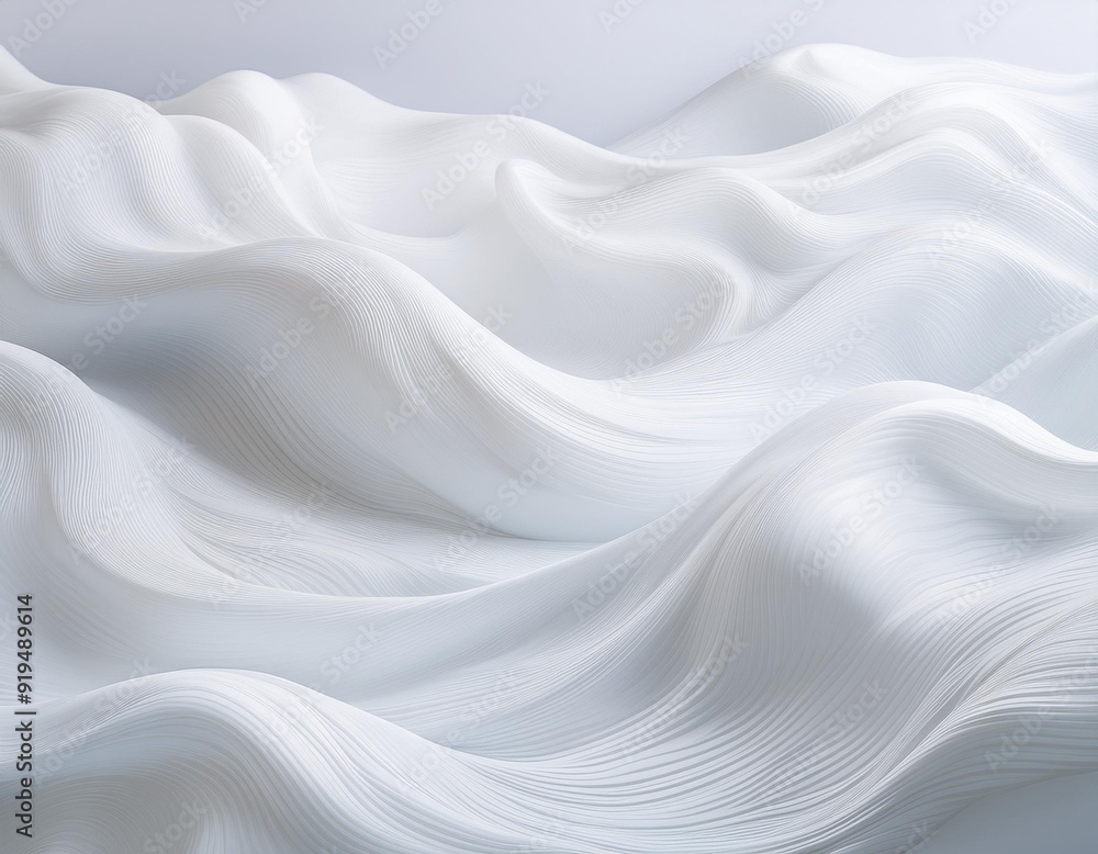 Naklejka premium ethereal white texture resembling delicate cloud formations with soft undulating waves creating a mesmerizing abstract pattern that seems to float weightlessly against a pristine background