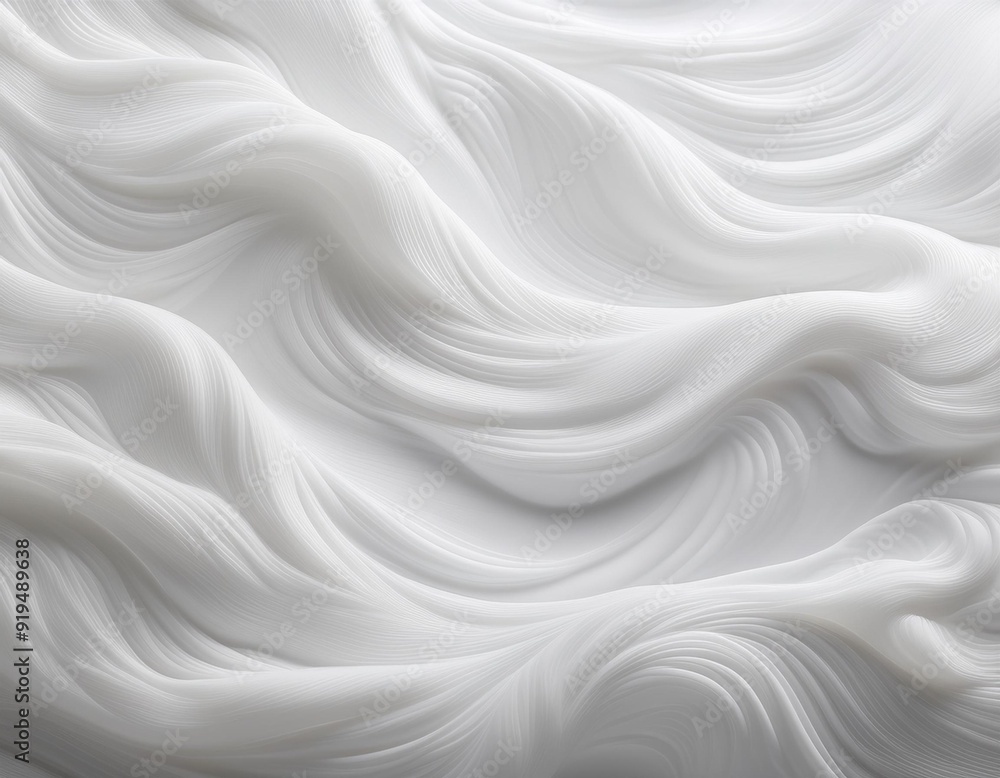 Naklejka premium ethereal white texture resembling delicate cloud formations with soft undulating waves creating a mesmerizing abstract pattern that seems to float weightlessly against a pristine background