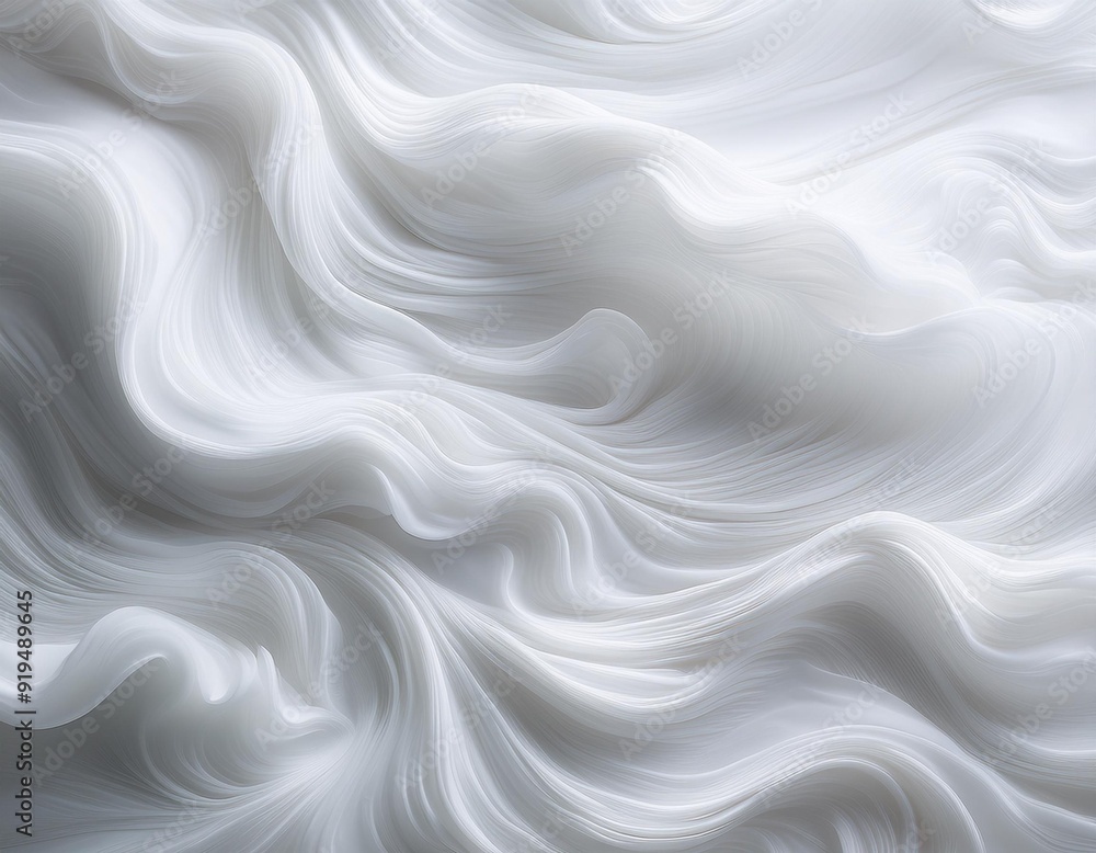 Naklejka premium ethereal white texture resembling delicate cloud formations with soft undulating waves creating a mesmerizing abstract pattern that seems to float weightlessly against a pristine background