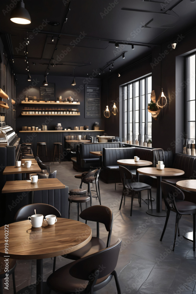 Large Coffe Shop with many tables, and chairs with aesthetic design Large Coffe Shop with many tables, and chairs with aesthetic design