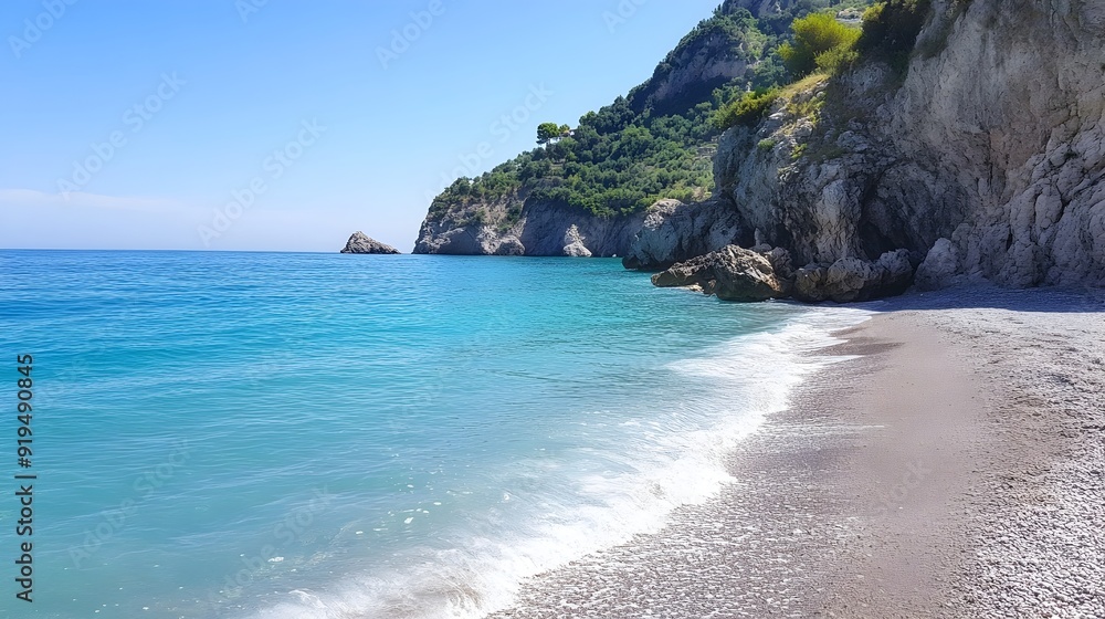 Stunning Turquoise Waters Lapping at Rocky Cliffs of Idyllic Tropical Beach Destination Stunning Turquoise Waters Lapping at Rocky Cliffs of Idyllic Tropical Beach Destination